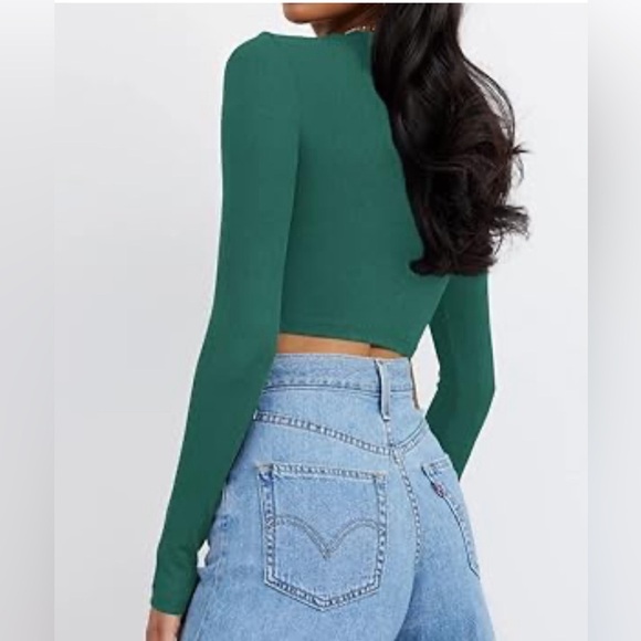 ARITZIA TNA RETIRED Green Long Sleeve WAFFLE KNIT Crop Top S THERMAL MOCK NECK - Picture 1 of 4